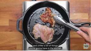 Using cast iron skillet video from Tasty
